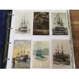 ALBUM OF MARITIME INTEREST POSTCARDS, OLD TO MODERN, NELSON, QUEEN MARY, HARBOURS,