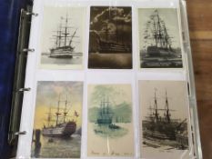 ALBUM OF MARITIME INTEREST POSTCARDS, OLD TO MODERN, NELSON, QUEEN MARY, HARBOURS,