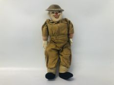 WW2 TOMMY DOLL IN SOLDIERS OUTFIT WITH COMPOSITION HEAD & HANDS BEARING ORIGINAL LABEL "UNICA"