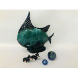 A LARGE BLUE MOUNTAIN POTTERY FISH VASE,