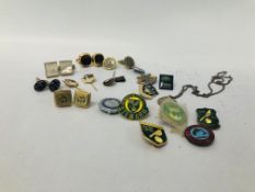 COLLECTION OF VINTAGE CUFF LINKS AND ENAMELLED BADGES TO INCLUDE NORWICH CITY ETC