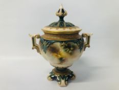 HADLEYS WORCESTER COVERED POT POURRI VASE DECORATED WITH ROSES - H 18CM - SIGNS OF RESTORATION TO