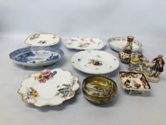 COLLECTION OF HAND DECORATED PERIOD PLATES TO INCLUDE ROYAL CROWN DERBY, JAPANESE FRILL EDGED BOWL,