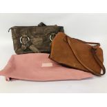 BROWN LEATHER HANDBAG MARKED RADLEY ALONG WITH A TAN LEATHER BAG MARKED NICA