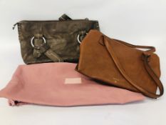 BROWN LEATHER HANDBAG MARKED RADLEY ALONG WITH A TAN LEATHER BAG MARKED NICA