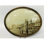 VINTAGE BRASS FRAMED OVAL BLACK & WHITE PHOTOGRAPH "HALL PLAIN" GREAT YARMOUTH - H 25CM X W 30½ CM