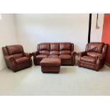 MODERN 4 PIECE BROWN LEATHER LOUNGE SUITE COMPRISING 2 ARMCHAIRS,