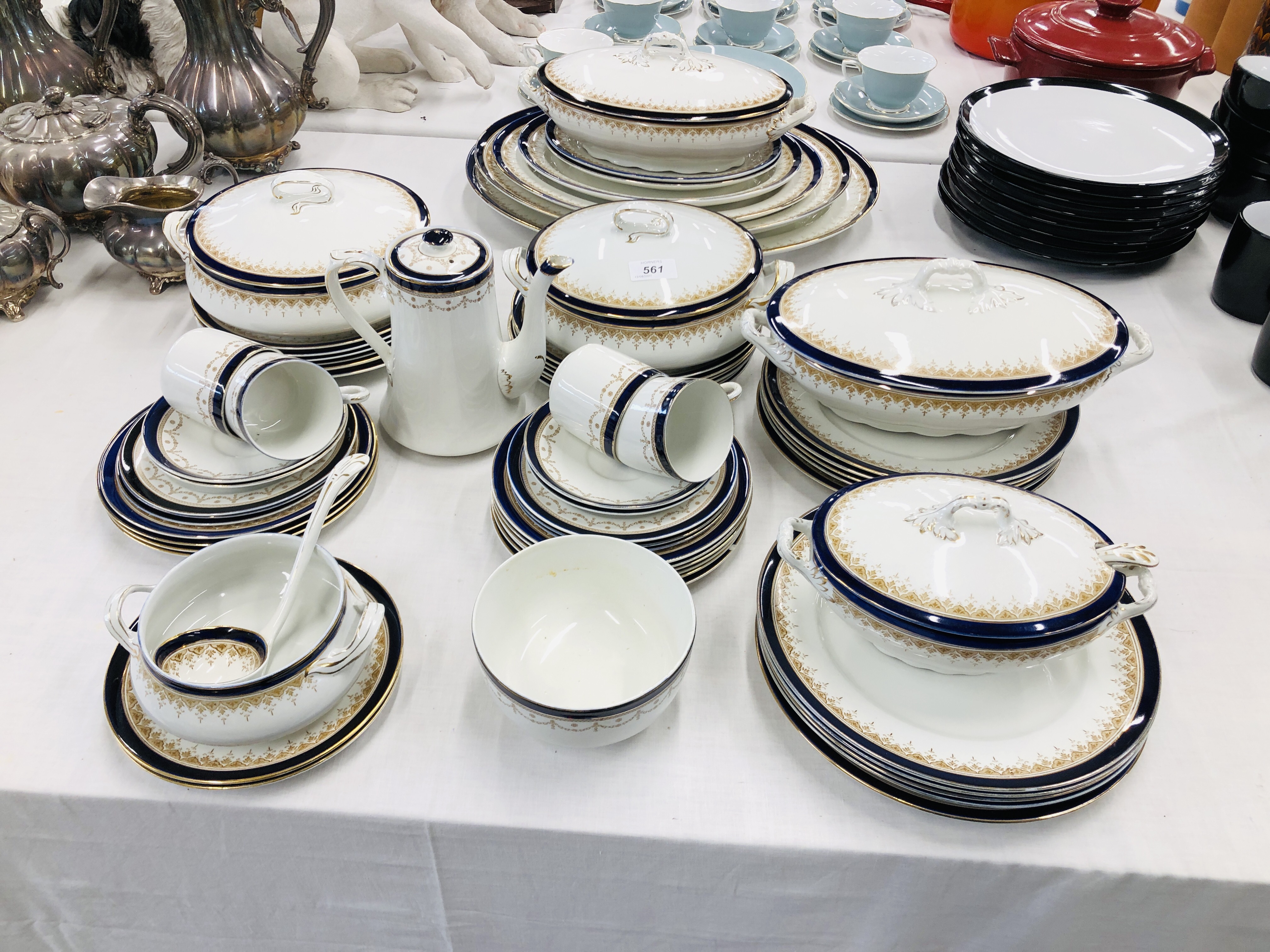 BLEU DU RAI DINNER AND TEAWARE APPROX 63 PIECES TO INCLUDE TUREENS,