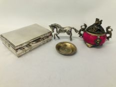 VINTAGE WHITE METAL CIGARETTE BOX MARKED ALPACA VERSILBERT,