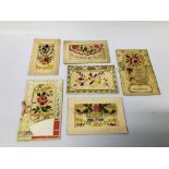 6 X ANTIQUE SILK EMBROIDERED CARDS AND POSTCARDS