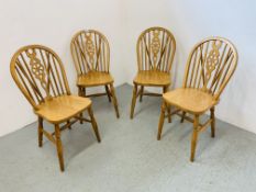 SET OF FOUR BEECHWOOD WHEEL BACK DINING CHAIRS