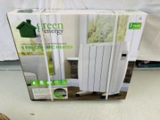 A GREEN ENERGY 1000W WALL MOUNTED OF FREESTANDING 5 FIN CERAMIC HEATER BOXED AS NEW - SOLD AS SEEN