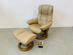 A LEATHER STRESSLESS RECLINER & FOOTSTOOL