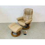 A LEATHER STRESSLESS RECLINER & FOOTSTOOL