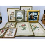 COLLECTION OF ASSORTED FRAMED PRINTS EMBROIDERY'S, PAIR OF FRAMED BOTANICAL PRINTS,