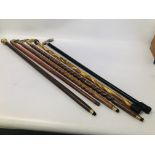 6 X VINTAGE STYLE WALKING STICKS TO INCLUDE BRASS HANDLED, AGATE ETC.