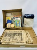 2 X BOXES OF ASSORTED VINTAGE EPHEMERA TO INCLUDE NEWSPAPERS, MECCANO MAGAZINES,