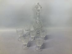 WATERFORDS DECANTER & 6 MATCHING GLASSES (GLASSES UNMARKED) - COLLEEN PATTERN