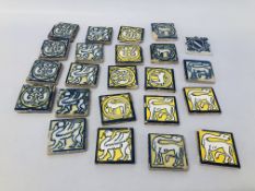 23 X VINTAGE HANDPAINTED TILES APPROX W 7CM X L 7CM