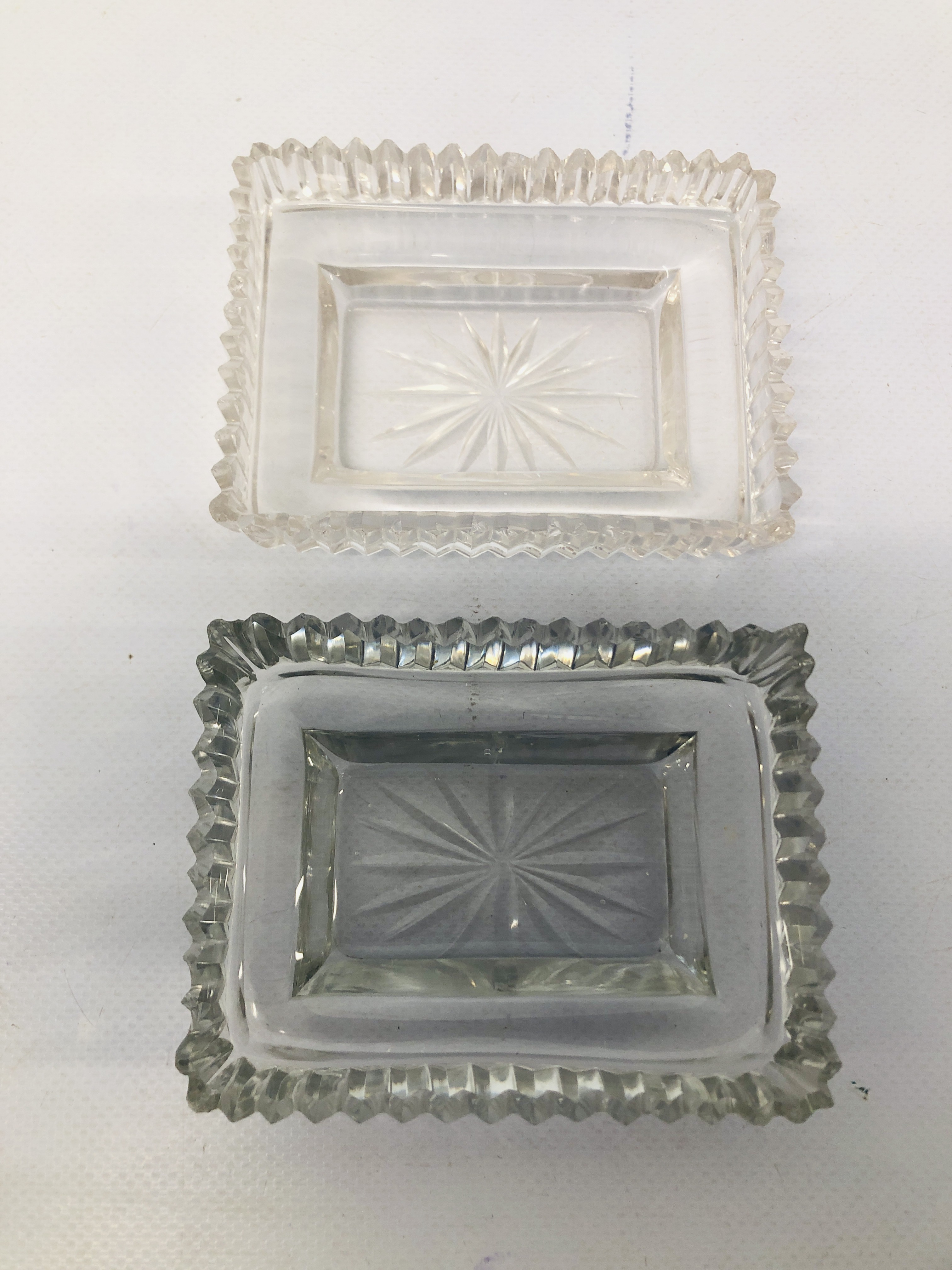 A PAIR OF C19TH GLASS CIRCULAR SALTS, ALONG WITH ANOTHER CIRCULAR SALT WITH SERRATED SIDES, - Image 2 of 5