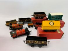 COLLECTION OF ASSORTED VINTAGE HORNBY 00 GAUGE TIN PLATE TRACK ALONG WITH HORNBY WIND UP TIN PLATE