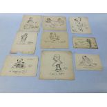 COLLECTION OF 9 UNFRAMED PEN AND INK CARTOON SKETCHES BEARING SIGNATURE A.
