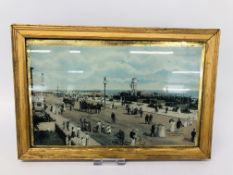 VINTAGE FRAMED GLASS COLOURED PICTURE DEPICTING BEACH GARDENS & PIERS - GREAT YARMOUTH - H 18½ CM X