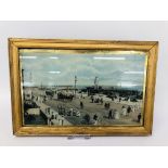 VINTAGE FRAMED GLASS COLOURED PICTURE DEPICTING BEACH GARDENS & PIERS - GREAT YARMOUTH - H 18½ CM X