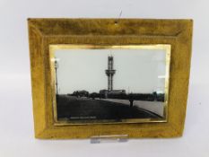 VINTAGE BLACK AND WHITE PICTURE "REVOLVING TOWER YARMOUTH" ON VELVET BACKING - H 10CM X W 16CM.