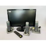 A LG FLATRON M2280D MONITOR TV WITH REMOTE AND A BT FREESTYLE TRIPLE PACK CORDLESS HOME PHONE SET -