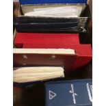 LARGE BOX STAMP COLLECTIONS IN NINE VOLUMES, FINLAND, SWEDEN, MINT JERSEY, FOREIGN ETC.