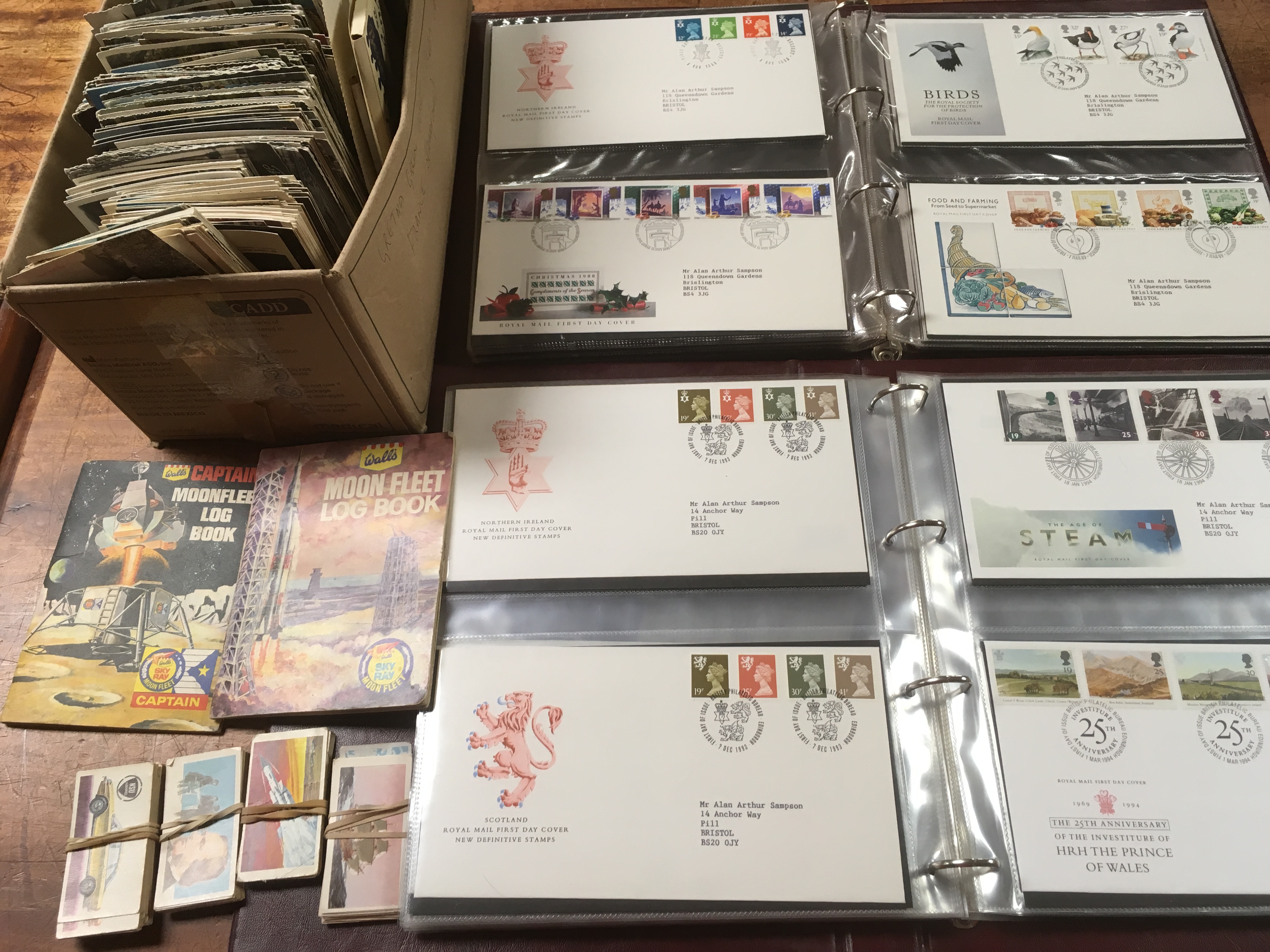 TWO ALBUMS WITH 1980-99 GB FDC, ALSO QUANTITY POSTCARDS TO INCLUDE GRETNA GREEN, DORSET, DEVON,