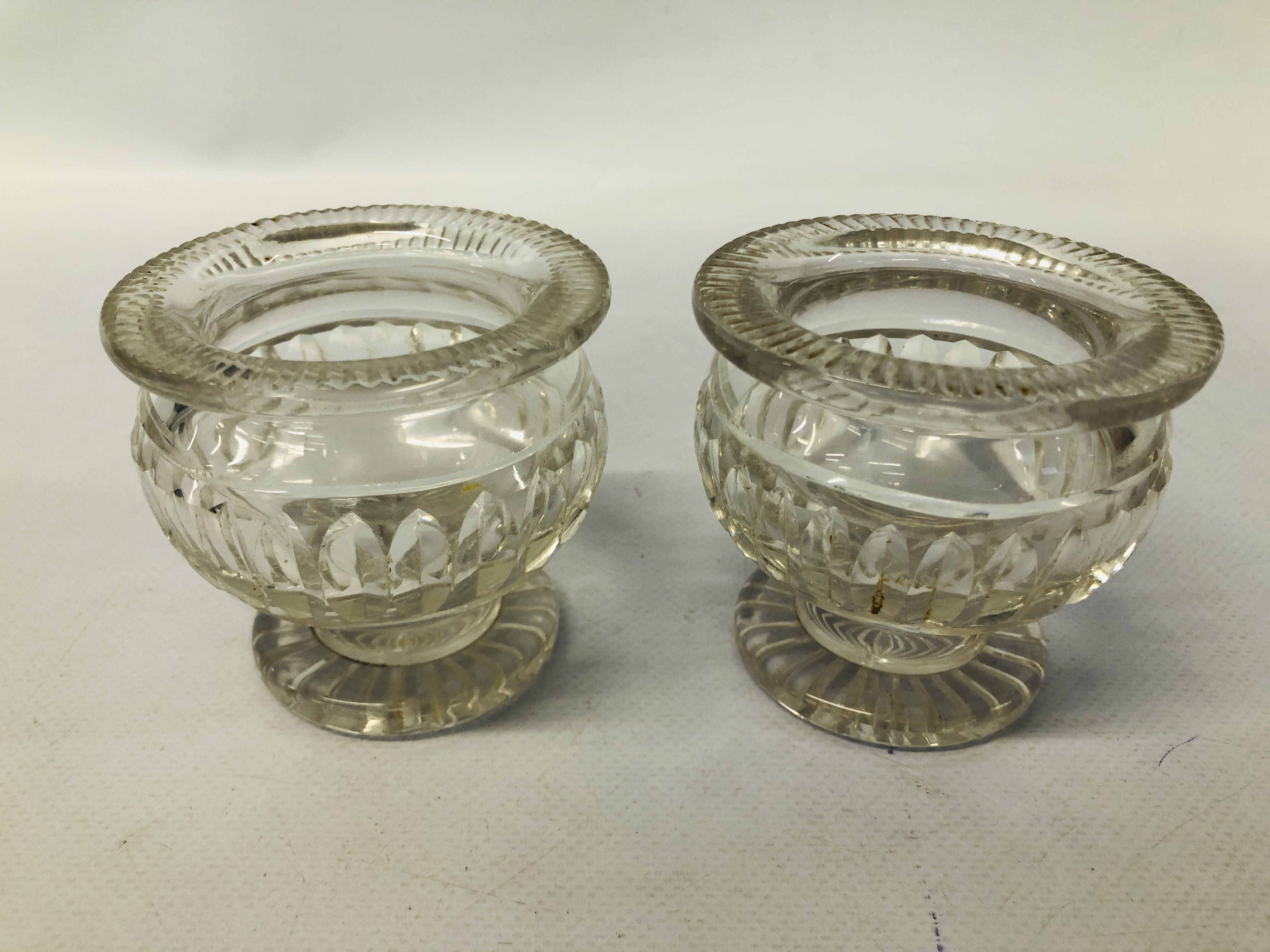 A PAIR OF C19TH GLASS CIRCULAR SALTS, ALONG WITH ANOTHER CIRCULAR SALT WITH SERRATED SIDES, - Image 5 of 5