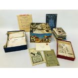 BOX OF ASSORTED EPHEMERA AND POSTCARDS TO INCLUDE WW2 PRISONER OF WAR LETTERS ETC