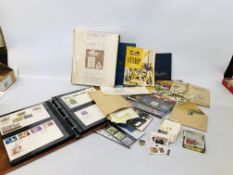 COLLECTION OF VINTAGE STAMP ALBUMS WITH CONTENTS ALONG WITH VARIOUS TEA/CIGARETTE CARDS SOME IN