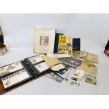 COLLECTION OF VINTAGE STAMP ALBUMS WITH CONTENTS ALONG WITH VARIOUS TEA/CIGARETTE CARDS SOME IN