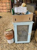 AN ANTIQUE MEAT SAFE AND A COLLECTION OF VINTAGE KITCHENALIA
