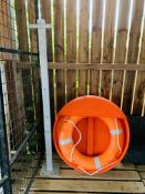 A EVAL LIFE BUOY LIFE RING IN HOLDER ON GALVANISED STAND (AS NEW)