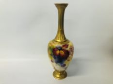 ROYAL WORCESTER OVOID VASE WITH LONG GILDED NECK, DECORATED WITH BERRIES SIGNED KITTY BLAKE - H26CM.