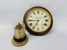 A REPRODUCTION MAHOGANY CASED QUARTZ WALL CLOCK,