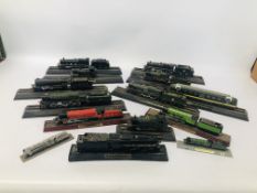 14 ASSORTED MODEL TRAINS ON DISPLAY STANDS TO INCLUDE ROYAL HAMPSHIRE DUCHESS OF HAMILTON ETC.
