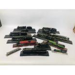 14 ASSORTED MODEL TRAINS ON DISPLAY STANDS TO INCLUDE ROYAL HAMPSHIRE DUCHESS OF HAMILTON ETC.