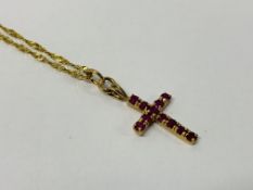 9CT GOLD RUBY SET PENDANT CROSS ON CHAIN