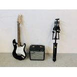 "ELEVATION" ELECTRIC GUITAR AND STAND AND FENDER AMP - SOLD AS SEEN