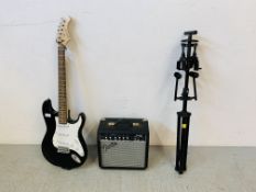 "ELEVATION" ELECTRIC GUITAR AND STAND AND FENDER AMP - SOLD AS SEEN