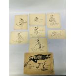 COLLECTION OF 7 X UNFRAMED PEN & INK CARTOON SKETCHES BEARING SIGNATURE A.