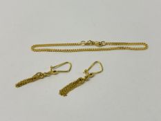 A PAIR OF PENDANT EARRINGS MARKED 750 ALONG WITH A BRACELET MARKED 750.