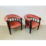 PAIR OF PERIOD MAHOGANY FRAMED TUB STYLE CHAIR UPHOLSTERED IN PINK VELOUR,