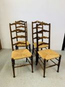 A SET OF 4 WEST COUNTRY STYLE LADDERBACK DINING CHAIRS WITH RUSH SEATS