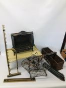 COLLECTION OF VINTAGE COLLECTABLE'S TO INCLUDE A WIRE BASKET, SHOE CLEANING BOX, MAP READING LAMP,